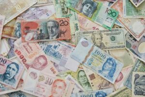 Currency from different countries. Global finance and denominations