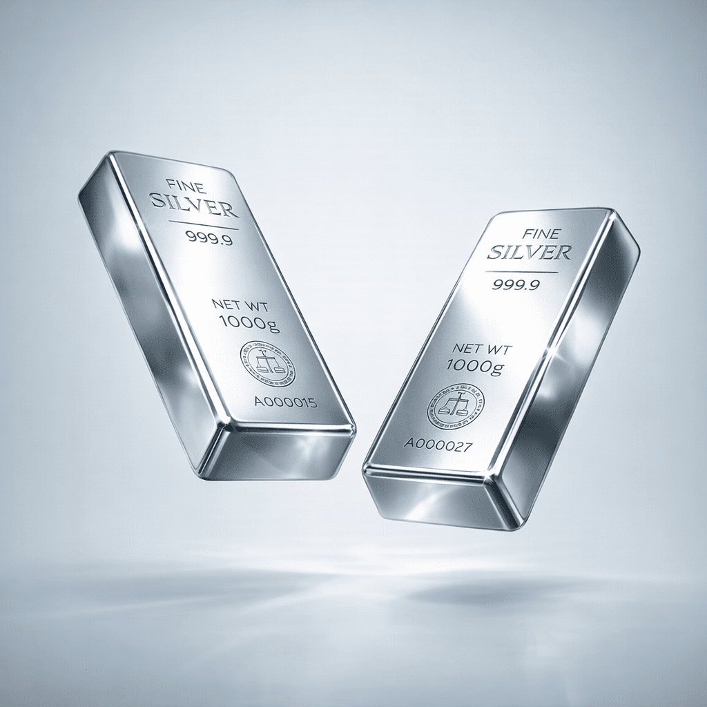 floating silver bars with detailed inscriptions
